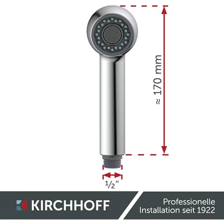 Kirchhoff Geschirrbrause für Hochdruck 13 mm (1/2 Zoll), Chrom mit modernem Design für Spültischarmaturen – Bild 2