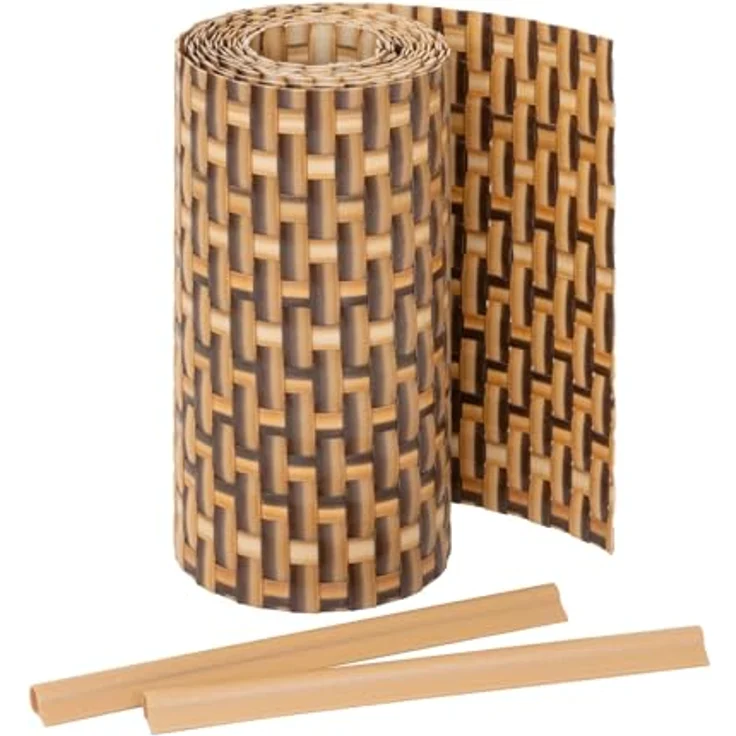 Jardinion Sichtschutzstreifen Rattan Optik, 250 x 19 cm, hellbraun, wetterfest und UV-beständig, inkl. 2 Befestigungsclips – Bild 1