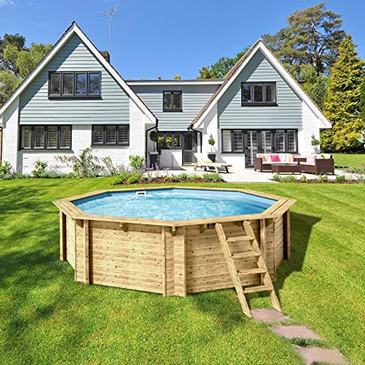 Holzpool Kalea KomplettSet 354 x 118 cm inkl. Pumpenhaus, Folie blau 0,8 mm – Bild 3