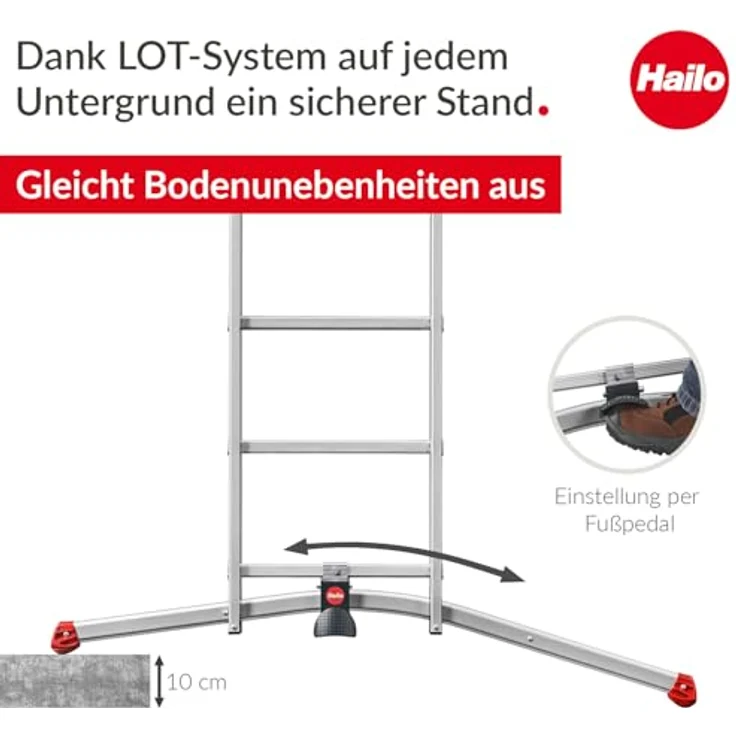Hailo HobbyLOT 3-teilige Alu-Kombileiter, 3 x 9 Sprossen, belastbar bis 150 kg, mit LOT-System, ausziehbare Anlegeleiter – Bild 3