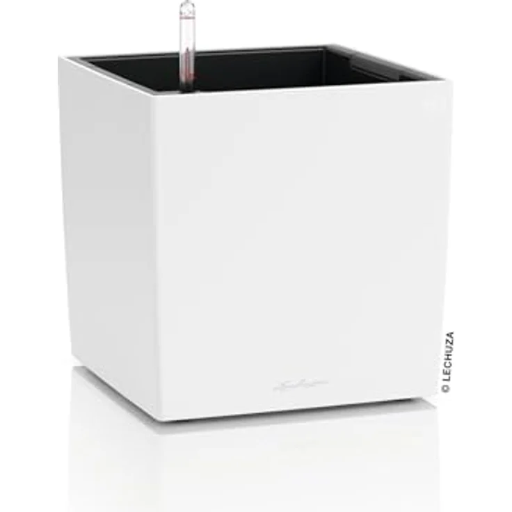 Lechuza Cube Color 30, Pflanzgefäß mit Bewässerungssystem, Wasserstandsanzeiger, 3 Liter Wasserspeicher, weiß, 29,5 x 29,5 x 30 cm – Bild 1