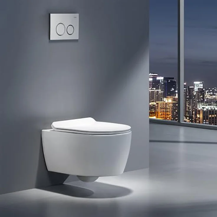 NEG Design Hänge-WC Toilette, 360° Tornad00 Spülung, randloses Design, Softclose Duroplast Sitz abnehmbar, leise Spülung – Bild 1