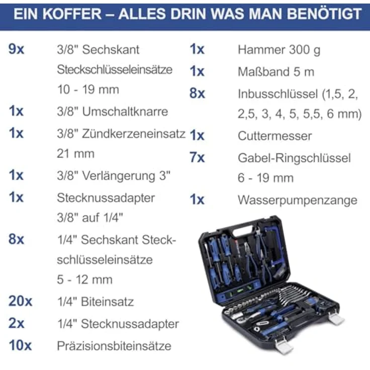 Scheppach Werkzeugkoffer WZK120 97-teilig, Chrom-Vanadium-Stahl, gummierte Griffe mit Soft Grip – Bild 4