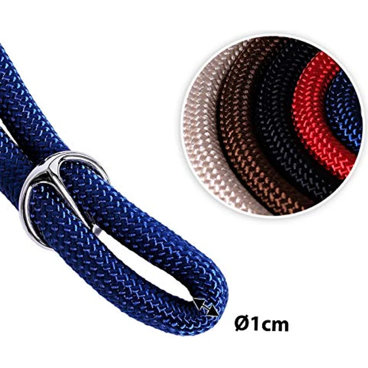 lionto Hundehalsband Nylon, Zugstopp, 65 cm, 1 cm dick, Lederimitat mit Metallring, blau – Bild 4