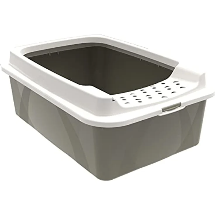 Rotho MyPet Eco Bonnie Katzenklo mit Top-Eingang, Kunststoff (PP recycelt), beige/weiss, M, M (57,2 x 39,3 x 20,9 cm) – Bild 1