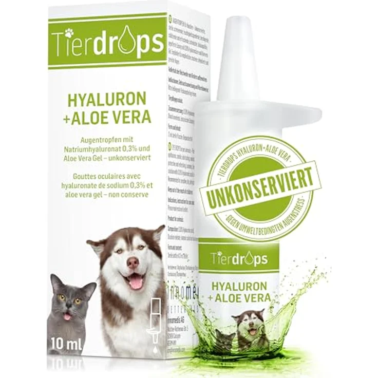 Tierdrops Augentropfen für Hunde und Katzen, 0,30% Hyaluron und Aloe Vera, natürliche Augenpflege ohne Konservierungsmittel gegen trockene und gereizte Augen – Bild 1