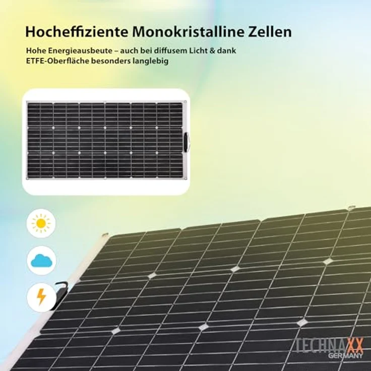 Technaxx Solarmodul TX-208, Polykristallin, 100 W, hohe Umwandlungsrate, schwarz – Bild 5