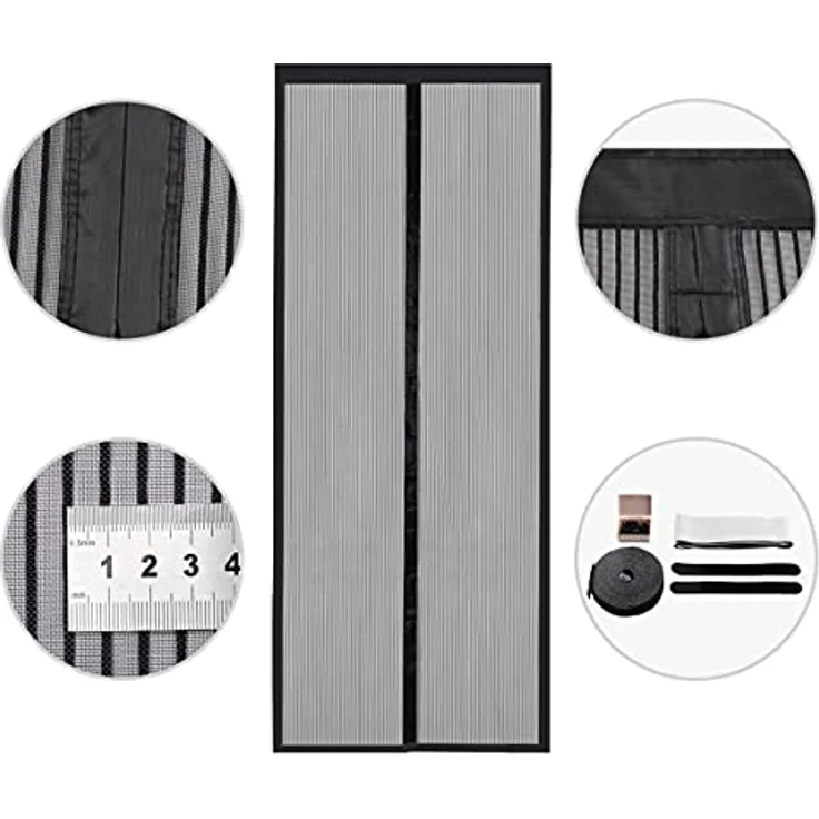 Sekey Magnet Fliegengitter Tür ohne Bohren Katzensicher, Türvorhang Balkon Magnetvorhang, Insektenschutz Fliegenschutz mit Verbreitertem Klebeband 130x220cm, Schwarz – Bild 2