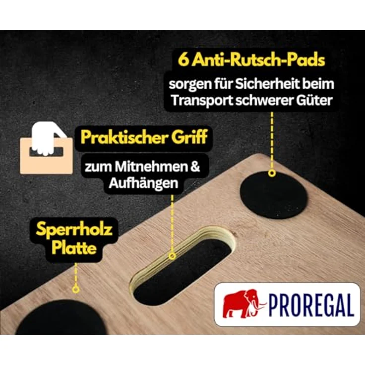 PROREGAL Mega Deal 8x Profi Transportroller, 6 Lenkrollen, Traglast 300 kg, 11x30x68 cm, Sperrholzplatte braun – Bild 3
