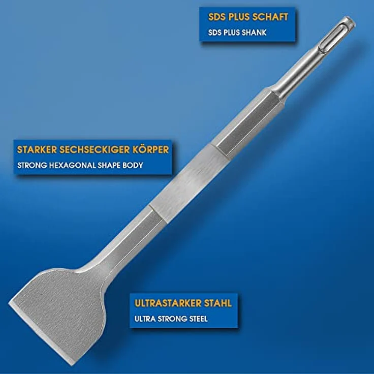 S&R Meißel Set SDS-plus 3-teilig, universell einsetzbar, gehärtet, sehr lange Lebensdauer; Flachmeißel, Fliesenmeißel, Spitzmeißel, Oberflächenschutz, Vergütungsstahl, S&R, Meißel – Bild 3