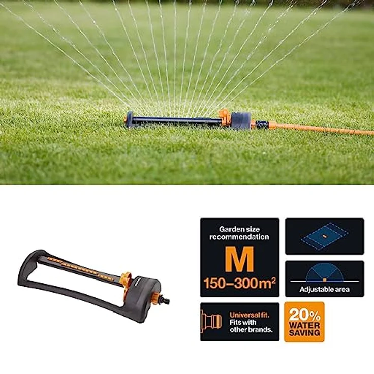 Fiskars Wassersparender Sprinkler, Rasensprenkler, Rasensprüher, Bewässerung, Kunststoff, Schwarz, Orange, 1023662 – Bild 4