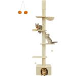 FEANDREA Kratzbaum, deckenhoch, höhenverstellbar, 11 cm dicke Stämme, Beige/Hellgrau - Preisvergleich