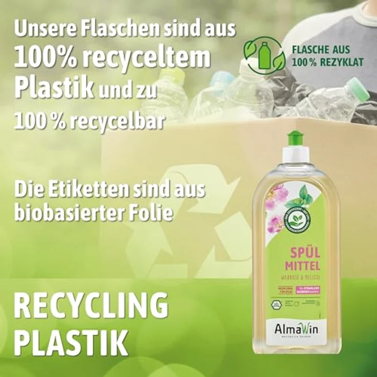 Almawin Spülmittel Wildrose Melisse 1L, hochkonzentriertes Geschirrspülmittel mit zartem Blumenduft, hautmild und vegan – Bild 4