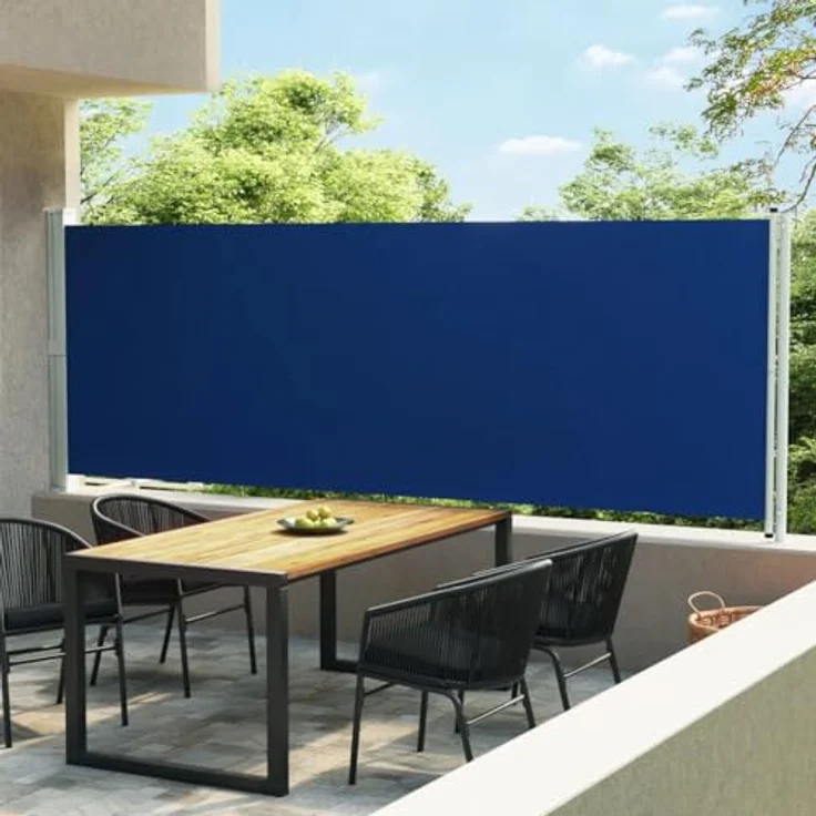 vidaXL Seitenmarkise Ausziehbar UV-beständig Wasserbeständig Sonnenschutz Sichtschutz Windschutz Seitenrollo Markise Balkon Garten Terrasse 600x160cm Blau – Bild 2