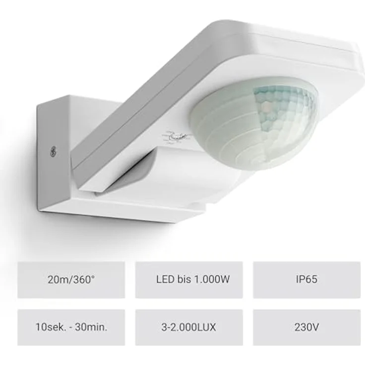 SEBSON® Bewegungsmelder Aussen IP65, Aufputz Wand Decken Montage, programmierbar, 20m / 360°, LED geeignet, Infrarot Sensor mit 3 Sensoren, 3-Draht – Bild 3