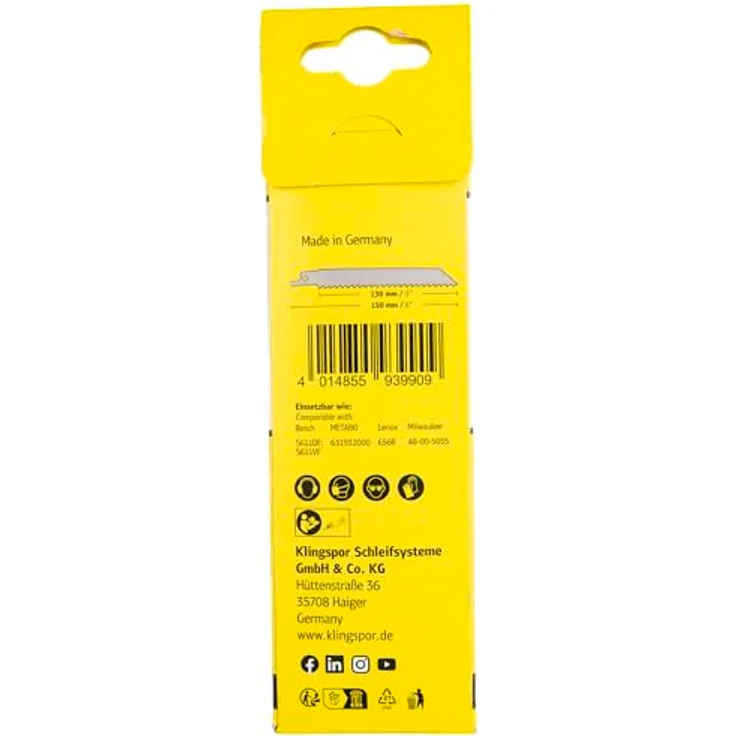 Klingspor RS 953 AQ Säbelsägeblätter, Bi-Metall, gefräst, geschränkt, 6 Zähne pro Zoll, 150 x 19 x 1,27 mm, Nutzlänge 130, 670435 - 5 Stück – Bild 2