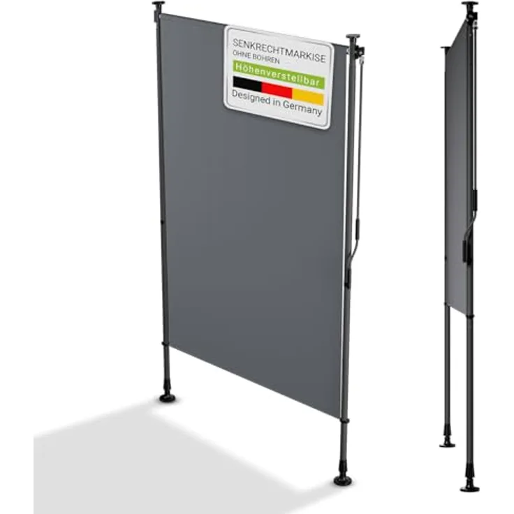 Juskys Senkrechtmarkise Barbados 120x310 cm - Wetterfeste Seitenmarkise ohne Bohren für Garten und Balkon - Grau