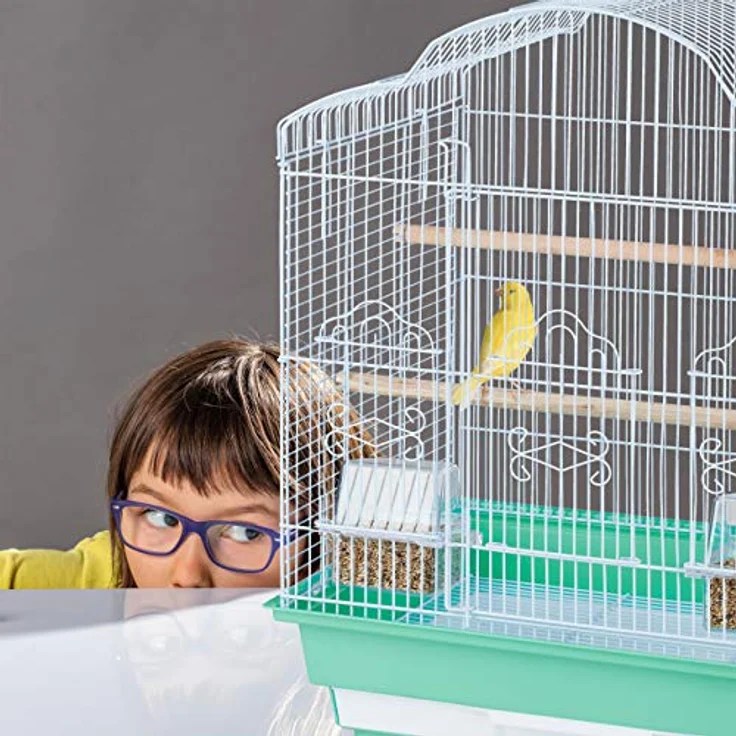 Relaxdays Vogelkäfig, Metallkäfig für kleine Kanarienvögel, Sitzenstangen & Futternäpfe, HBT 56,5 x 46,5 x 35,5 cm, grün – Bild 5