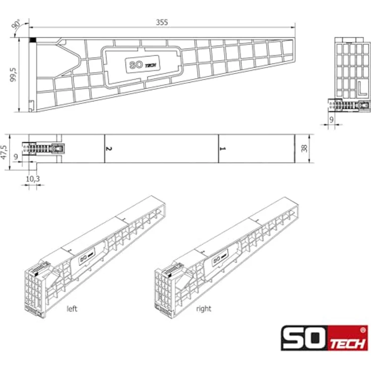 SO-TECH Montagehilfen für Schubladenauszüge, 1 Paar (links/rechts), 355 x 47,5 x 99,5 mm, rot, Einbauhilfe für Vollauszüge und Teilauszüge – Bild 6