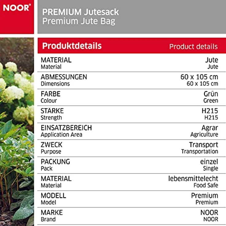 NOOR Premium Jutesack Gr. S 60 x 105 cm I Multifunktionaler Jute Sack I Winterschutz für Topf- & Kübelpflanzen I Frostschutz für Pflanzen I Pflanzen-Ãœberwinterung Ã–ko-Sack I Gartensack Grün – Bild 5