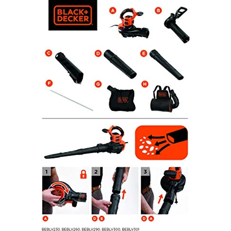 Black und Decker 3-in-1 Elektro-Laubsauger BEBLV301-QS Laubsauger-Laubbläser Häckselfunktion – Bild 12