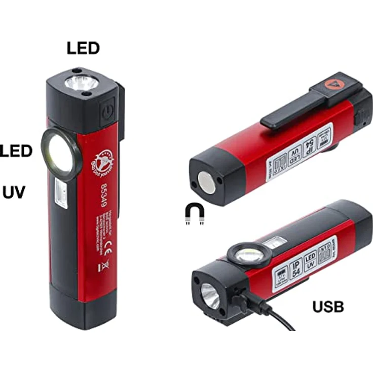BGS Diy 85349 | COB-LED/UV-Aluminium-Handleuchte | 1 W, extrem kompakt, magnetischer Halteclip, inkl. Micro-USB Ladekabel - Preisvergleich – Bild 2