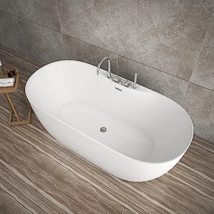 HOME DELUXE - freistehende Badewanne - LENI mit Armatur, Weiß - Maße: ca. 170 x 80 x 58 cm - Füllmenge: 235 Liter, inkl. Überlaufschutz, Siphon und Verschluss I Spa, für 2 Personen – Bild 4
