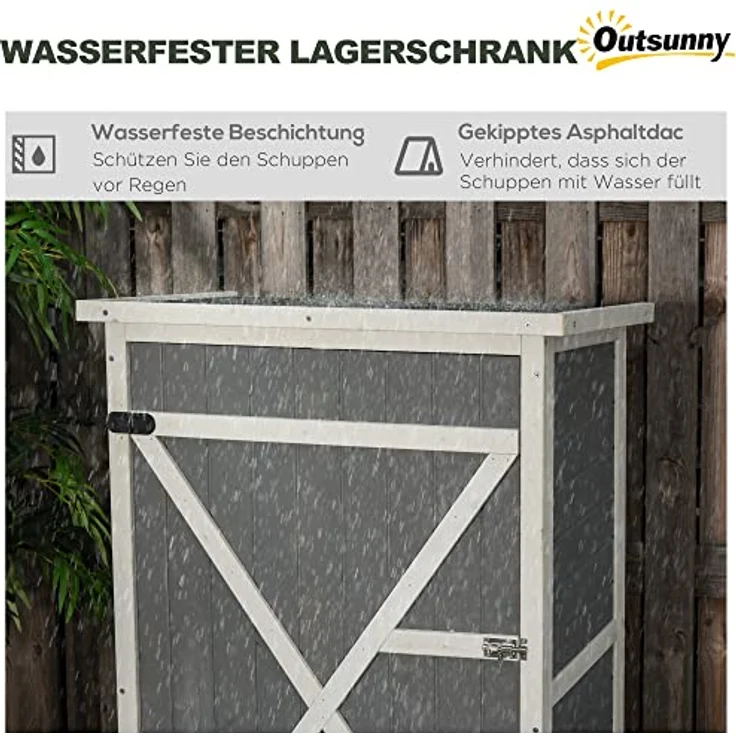 Outsunny Gartenhaus Gerätehaus Geräteschuppen mit Regalböden Geräteschuppen Lagerschuppen für Garten Tanne Schwarz+Grau+Weiß 75 x 56 x115 cm – Bild 5
