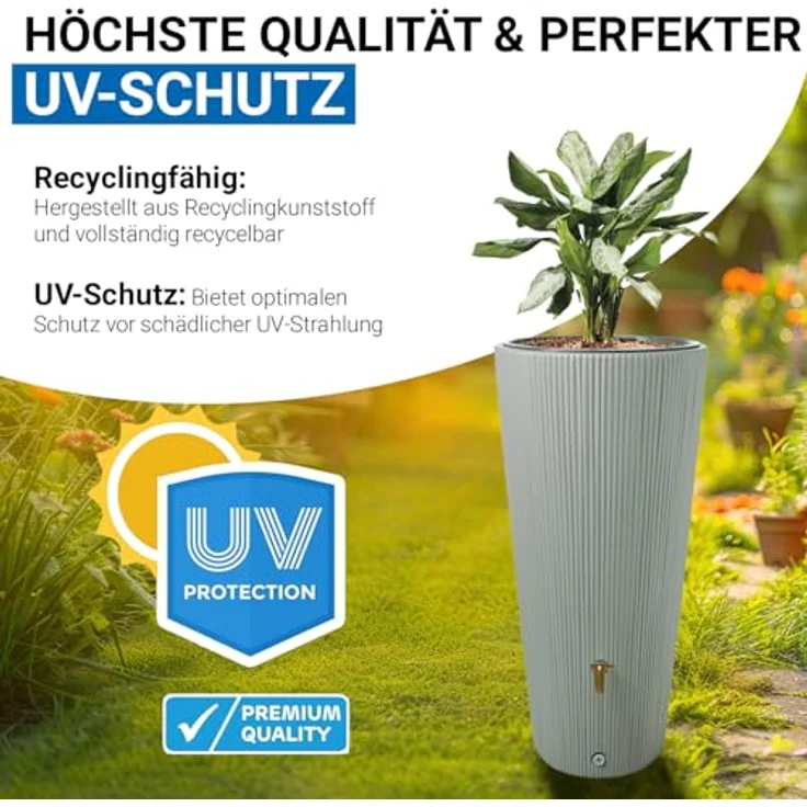 4rain Regentonne 4rain Regenspeicher Vaso 2 in 1 Decor 220 L agave, Stylisch gestalteter Regenspeicher mit Pflanzschale und 220 Liter Speichervolumen, in grüngrauer Farbe – Bild 6