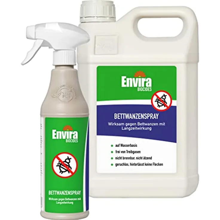 Envira Bettwanzen-Spray - Anti-Bettwanzen-Mittel Mit Langzeitwirkung - Geruchlos & Auf Wasserbasis - 500 ml & 5 Liter