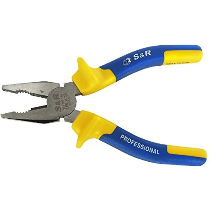 S&R Kombizange 160 mm, Cr-V mit 2-Komponentengriffen, gummiert, induktiv gehärtet – Bild 1