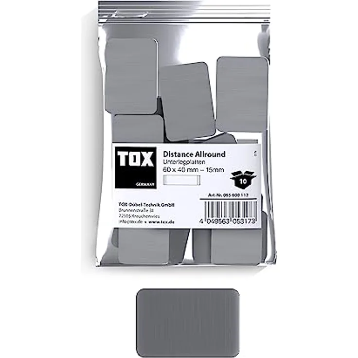 TOX Distance Allround Unterlegplatten, Ausgleichsplatten aus Kunststoff, belastbar bis 5 Tonnen, Polypropylen, 60 x 40 x 15 mm, 1 Beutel, 10 Stk., 065600112