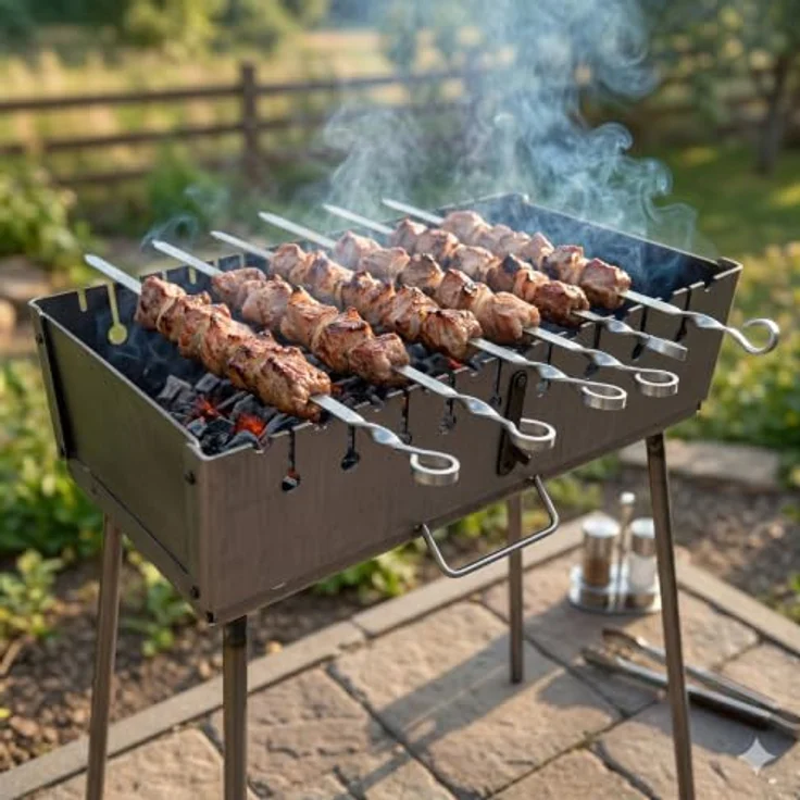 GOROCH Klappbarer Mangal Grill, Holzkohlegrill aus 2 mm Stahl für 12 Spieße, kompakt und mobil für Garten und Camping – Bild 7