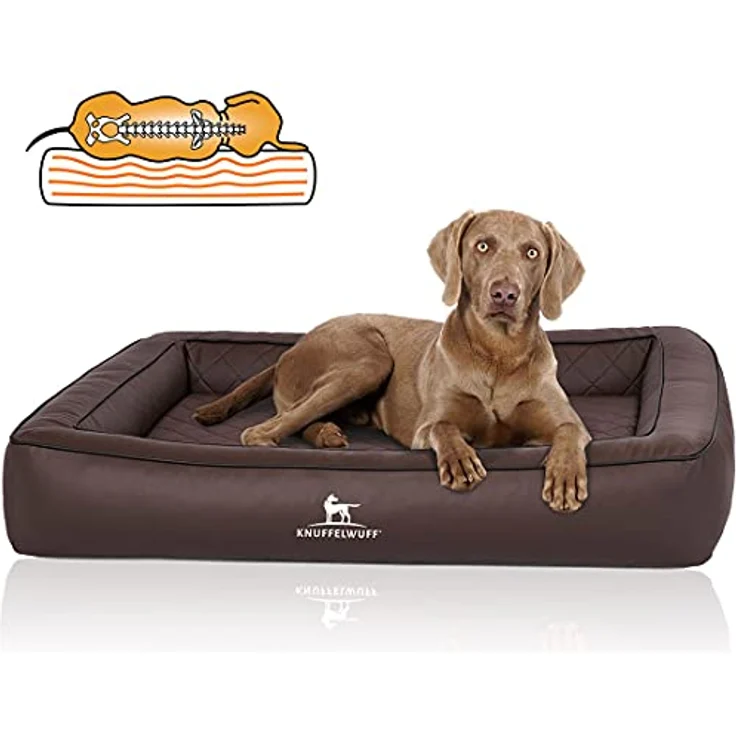 Knuffelwuff Orthopädisches Hundebett aus Laser gestepptem Kunstleder Hampstead M-L 85 x 65cm Braun – Bild 1