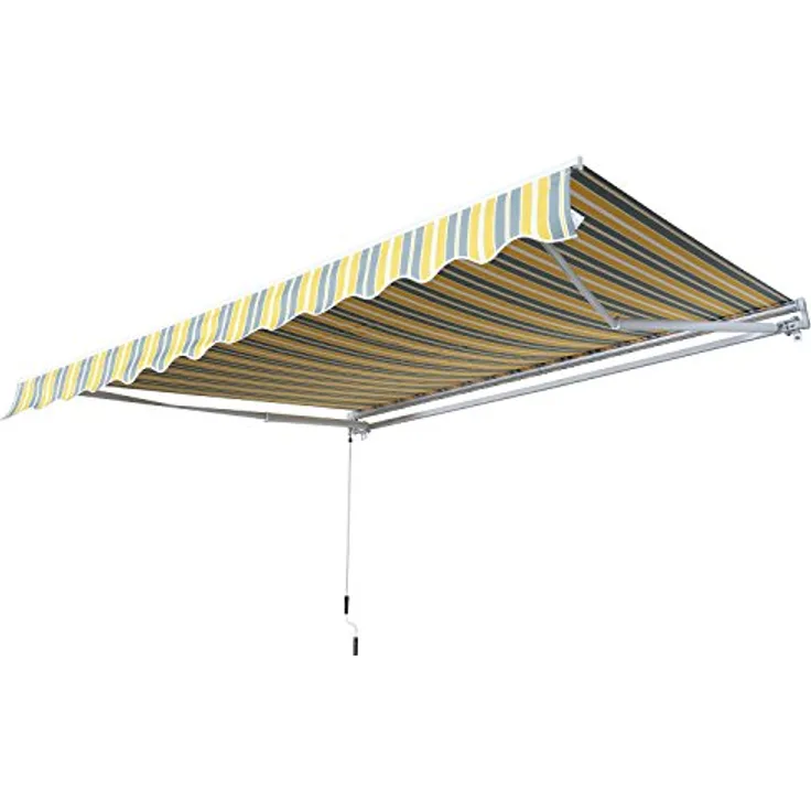 Outsunny Markise Gelenkarmmarkise Sonnenschutz mit Handkurbel 3,5 x 2,5m Gelb Grau Alu Polyester