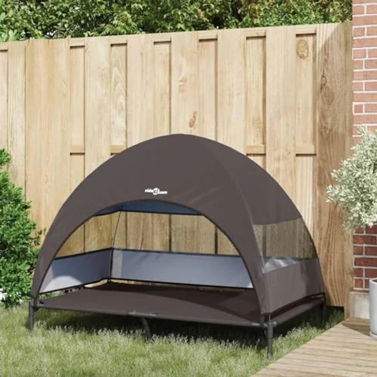 vidaXL Erhöhtes Hundebett mit Abnehmbarem Dach, Braun, XL, Wetterfest, Stahlrahmen, für den Außenbereich – Bild 3