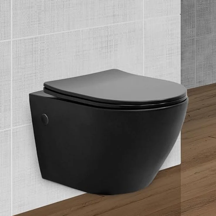 ECD Germany Spülrandloses Hänge WC schwarz matt mit WC-Sitz abnehmbar Duroplast Softclose Absenkautomatik, Wand-WC Tiefspüler verlängerte Ausladung 52 cm, Design Toilette Sanitärkeramik, Tiefspül-WC – Bild 1