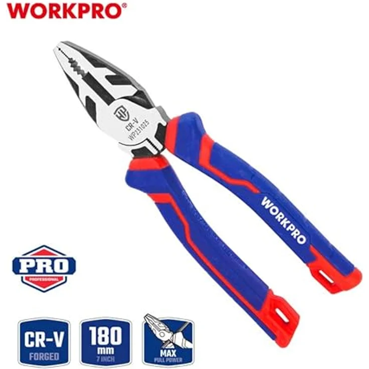 WORKPRO Kombi-CrV-Zange, 180 mm, ergonomischer Griff, Chrom-Vanadium – Bild 2