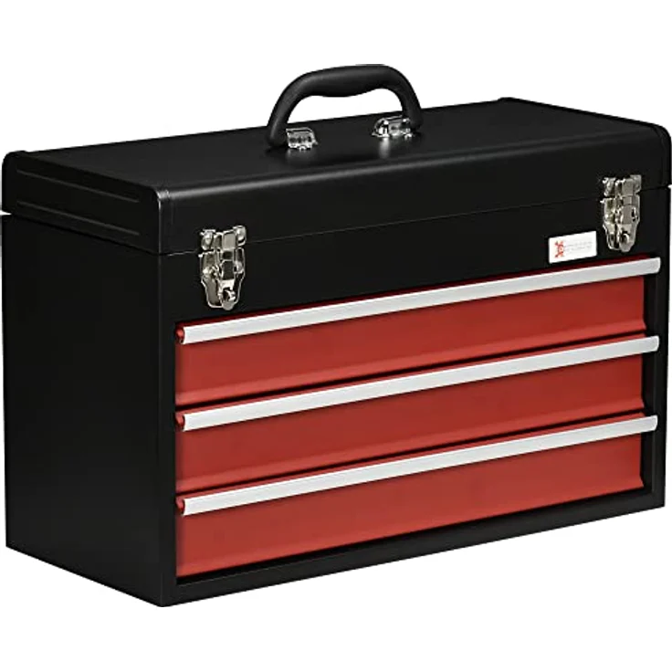 Durhand Werkzeugbox Werkzeugkoffer mit 3 Schubladen, abschließbar, schwarz-rot, aus robustem Stahl, 51x22x32 cm – Bild 1