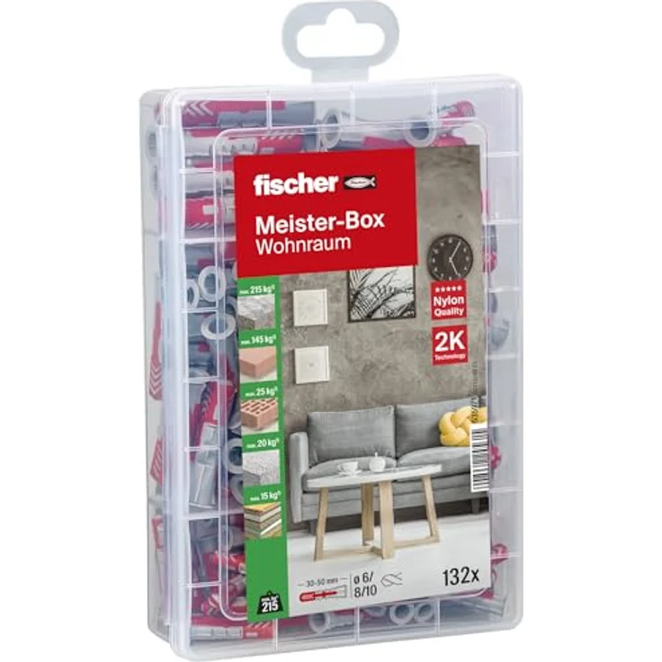 fischer Meister-Box Wohnraum, 132-teiliges Dübelset mit DuoPower, 6-10 mm Durchmesser, universeller Einsatz für Innen- und Außenbereich – Bild 1