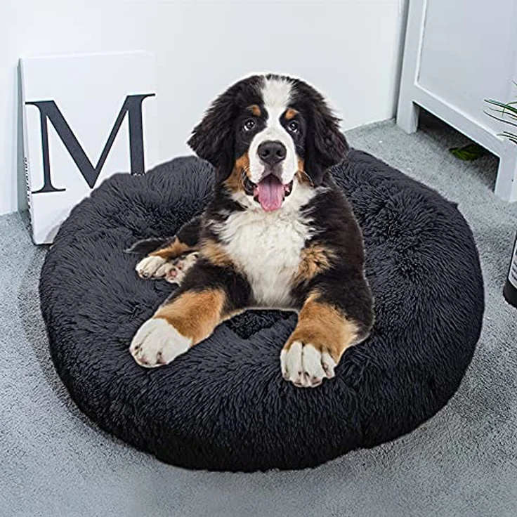 Intirilife flauschiges Plüsch Haustierbett in Dunkel Grau Durchmesser 80 cm - Weiches rundes rutschfestes Hundebett Katzenbett Kissen komfortables Hundesofa Katzensofa für Hunde und Katzen – Bild 6