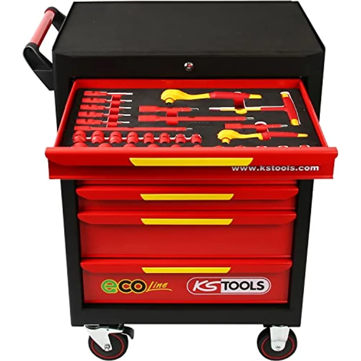 KS Tools 117.6144 Ecoline Werkstattwagen mit 42 isolierten Werkzeugen für Hybrid-und Elektrofahrzeuge, 910 x 750 x 550 mm – Bild 4