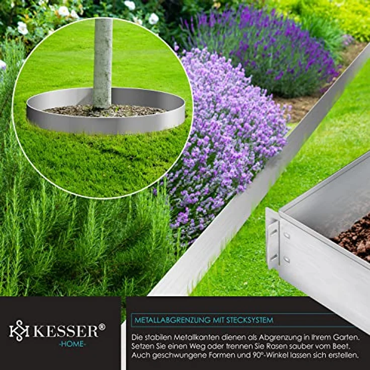 KESSER Rasenkante Beeteinfassung Beetumrandung Rasen Silber, Länge 15m - Höhe 14cm – Bild 5