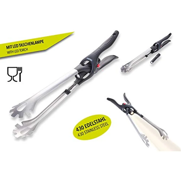 TROIKA BBQ + Light Grillzange mit herausnehmbarer Taschenlampe, warmweißes LED-Licht, lebensmittelecht (LFGB geprüfte) Zange, hitzebeständiger Kunststoffgriff, inkl. AA-Batterie – Bild 3