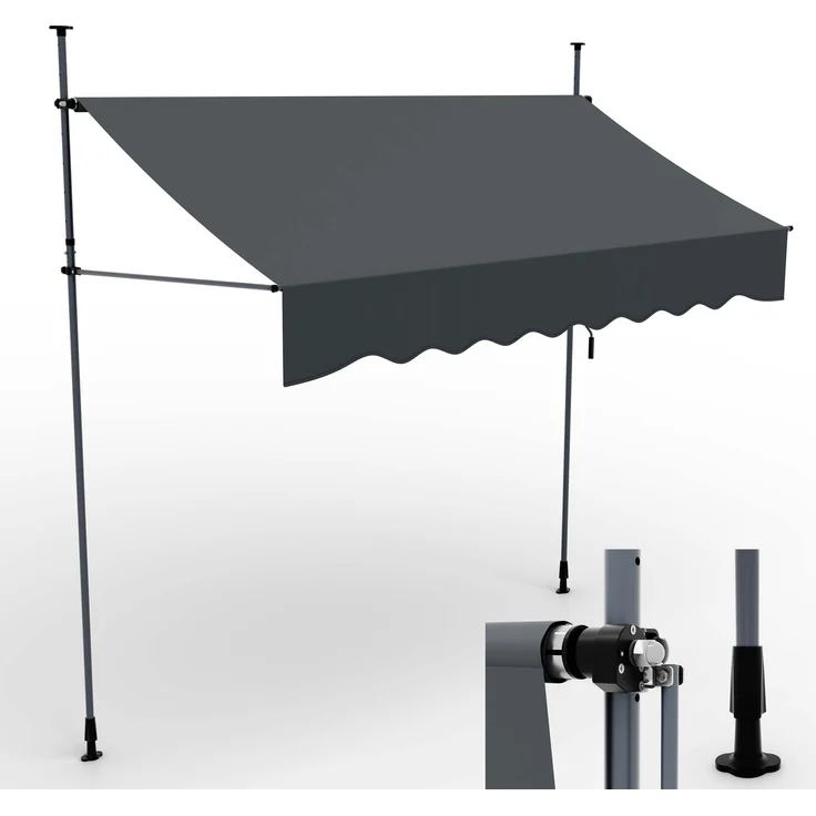 ONBEST Balkonmarkise L 300 x 120 cm, wetterfest, UV-beständig UV50+, höhenverstellbar, ohne Bohren, anthrazit