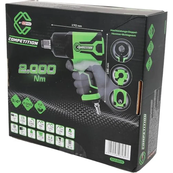 KS Tools 512.0035 COMPETITION 3/4" Hochleistungs-Druckluft-Schlagschrauber, 2.000Nm, ultraleichtes Aluminium-Gehäuse, silber – Bild 5