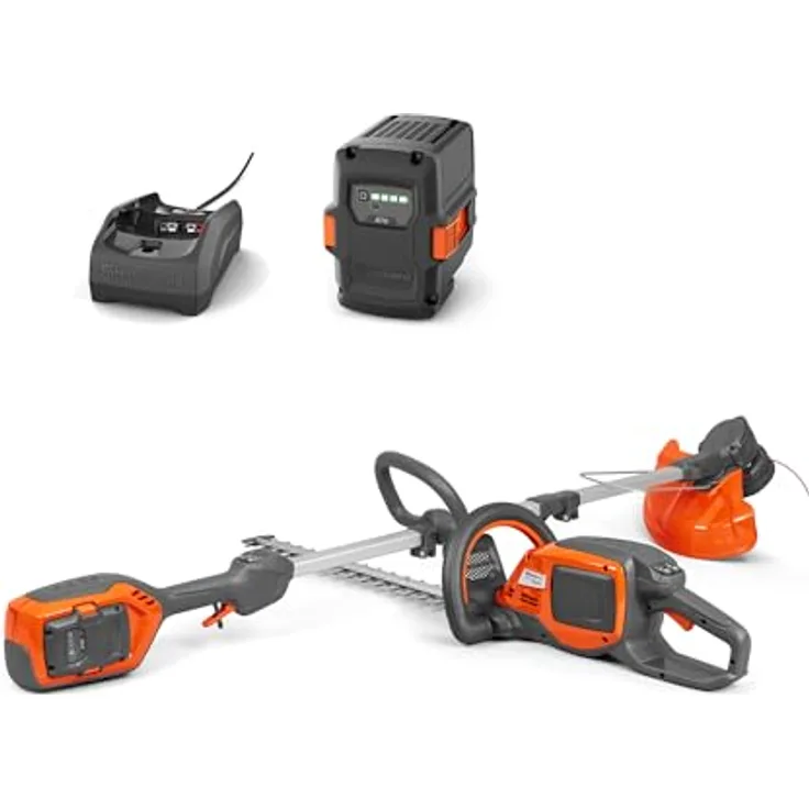 Husqvarna 215iL Akku-Rasentrimmer + 215iHD45 Heckenscheren-Set, leise Bedienung, ergonomisches Design, bürstenloser Motor, inklusive Akku BLi10 und Ladegerät C80