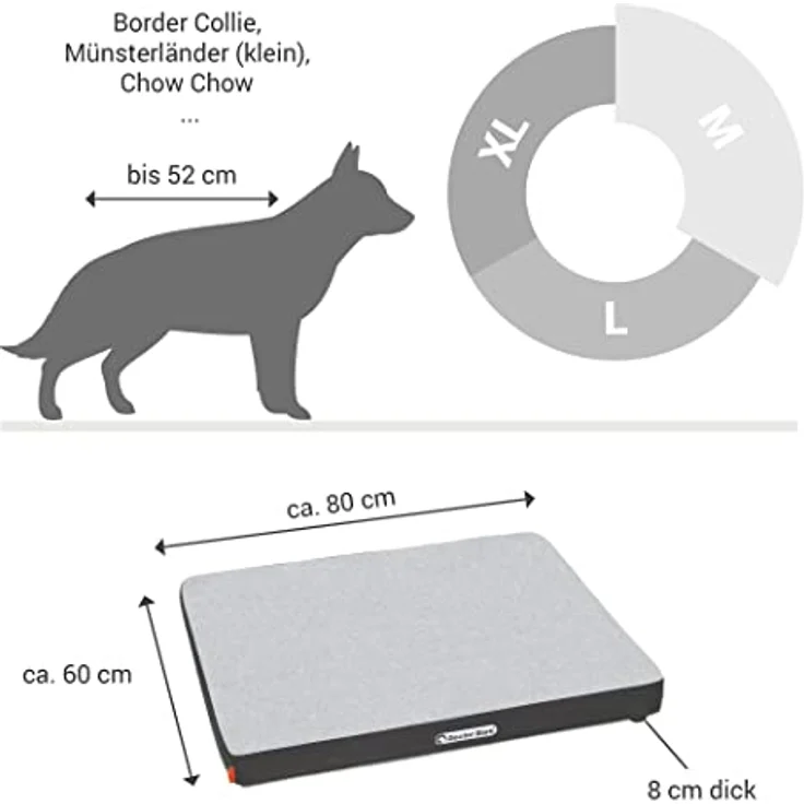 Doctor Bark | orthopädische Hundematratze mit kuscheliger Fleece-Liegefläche, waschbares Liegekissen für mittlere Hunde (M - 80x60 cm, hellgrau - grau) – Bild 3