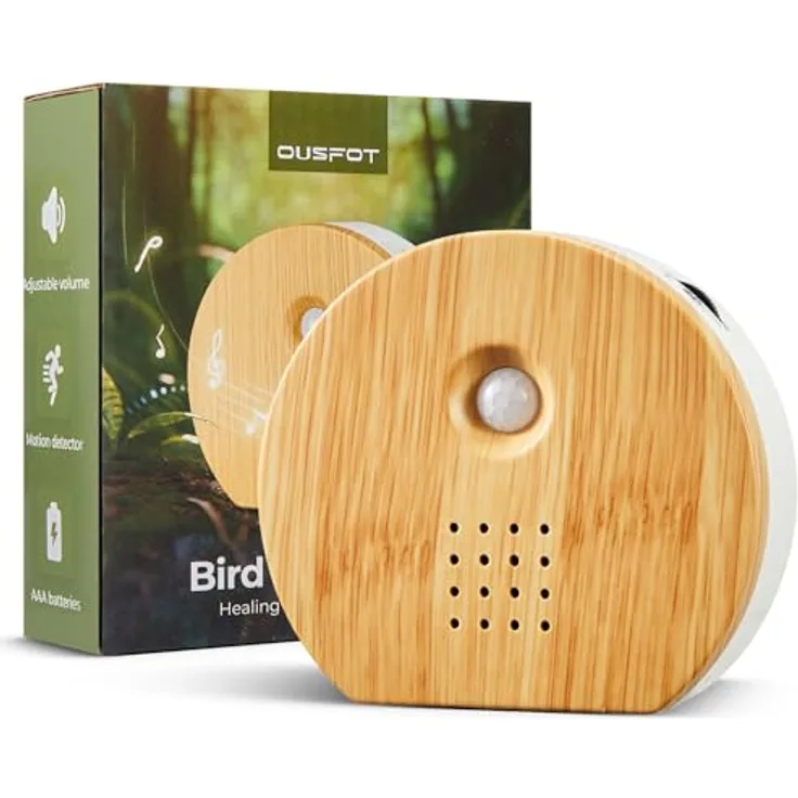OUSFOT Naturgeräusche Box mit Wandhalterung, Vogelgezwitscher Bewegungsmelder und 9 Vogelstimmen, inklusive Timerfunktion für Schlafzimmer, Wohnzimmer und Badezimmer