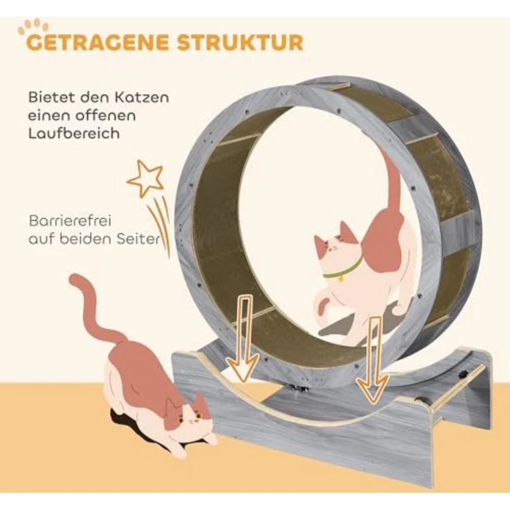 PawHut Katzenlaufrad 91 cm mit Bremse und Kratzbrett für gesunde Bewegung, Grau – Bild 4
